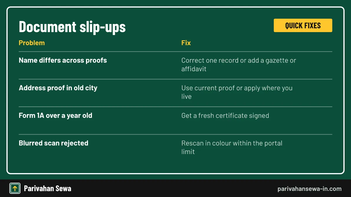 Most rejections trace back to a mismatch in name or date of birth. Common mistakes with documents needed for driving licence applications and how to fix them