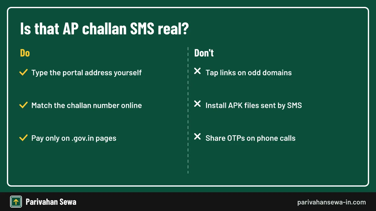 Do's and don'ts to check whether an AP e challan SMS is genuine or fake
