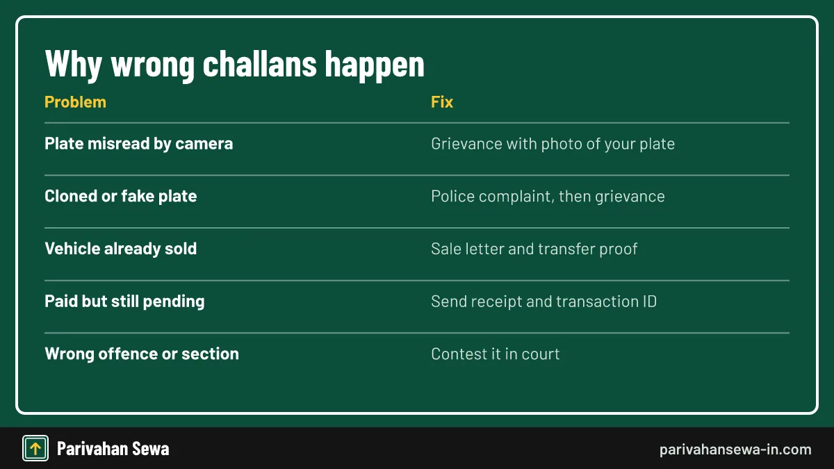 Match the problem to the right fix before you write a complaint. Common causes of a wrong challan in UP and the fix for each one
