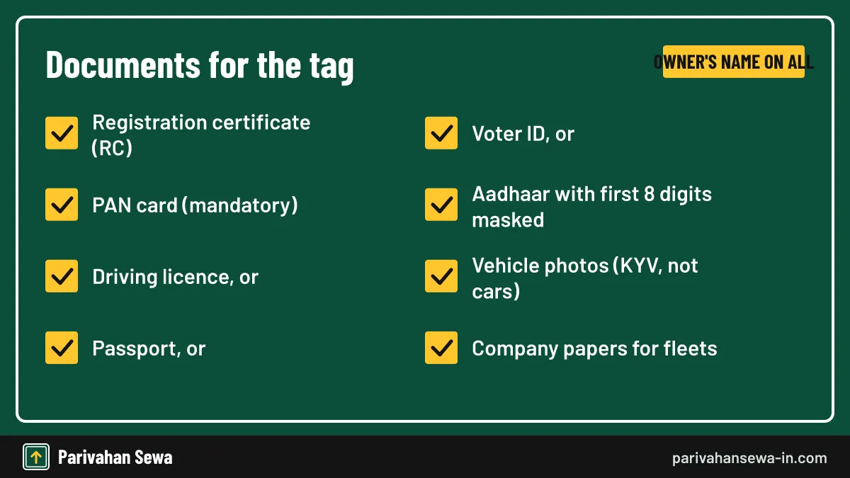 Checklist of documents needed to get FASTag from HDFC Bank, from RC to PAN