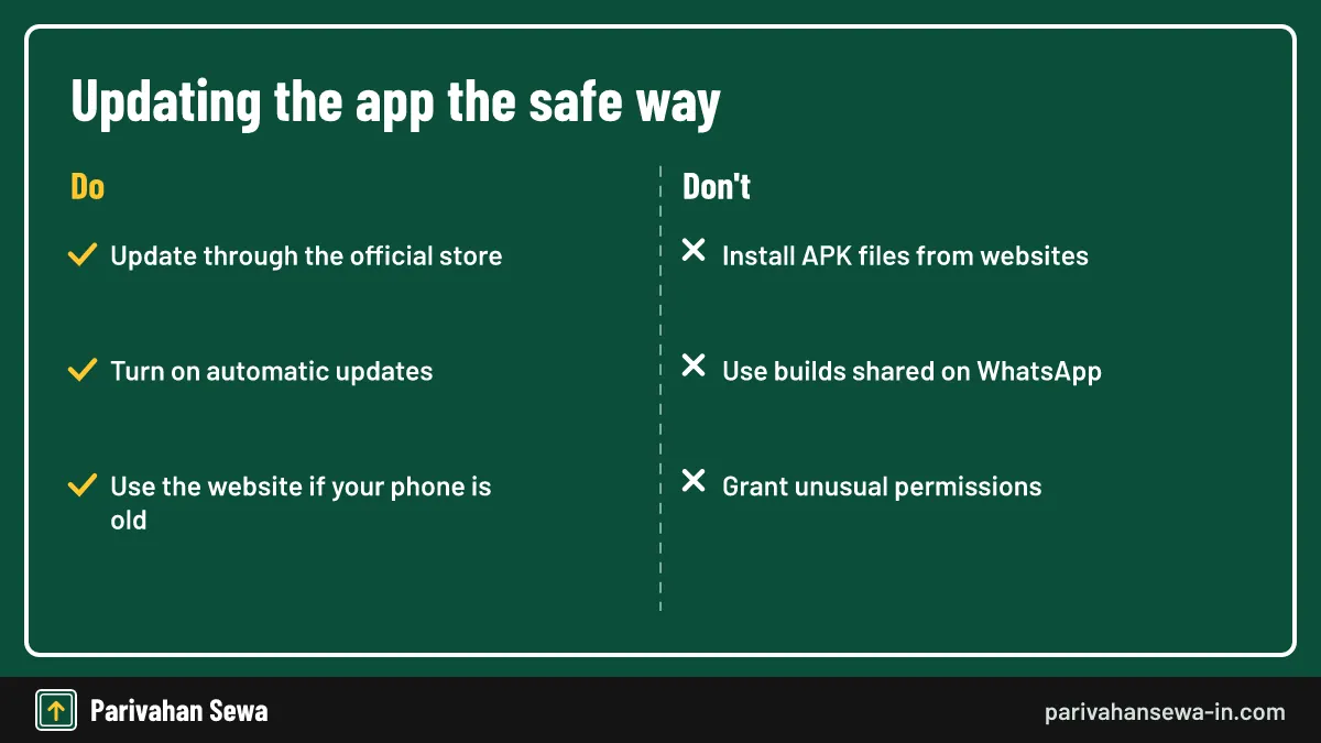 Dos and don'ts on the mParivahan old version and installing safe official app updates