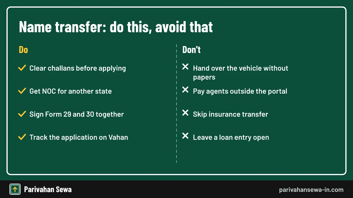 Dos and donts for RTO online name transfer of a used vehicle through Vahan
